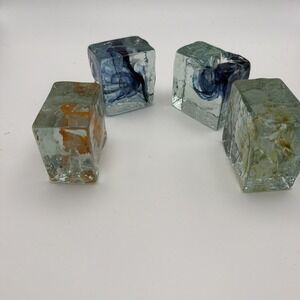 Set Of 4 Kerry  Crafted Art Blown Glass Ice Cube Ireland  Taper Candle Holder